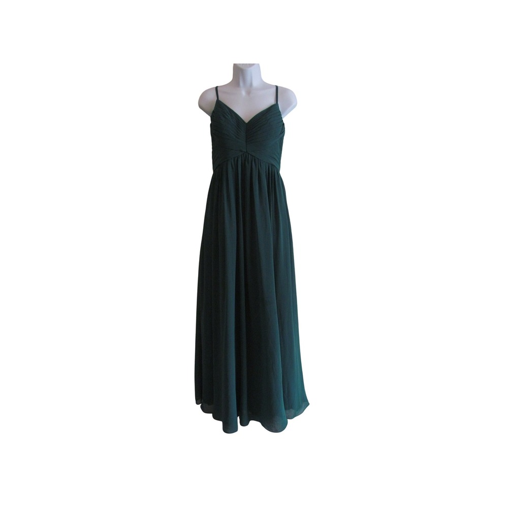 Azazie Maxi Dress 10 Dark Green‎ Pleated Chiffon Bridesmaid Formal Gown